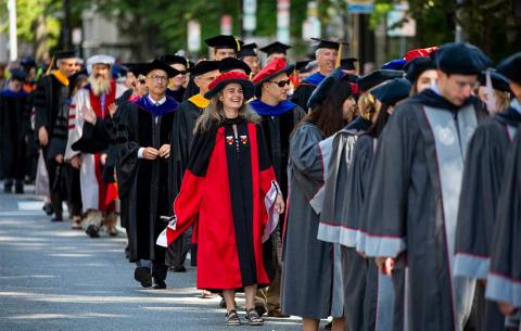 Faculty walking to Killian Court