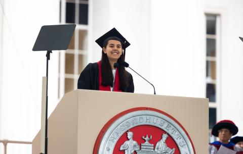 Image of Penny E. Bryant delivering the salute from the undergraduate students